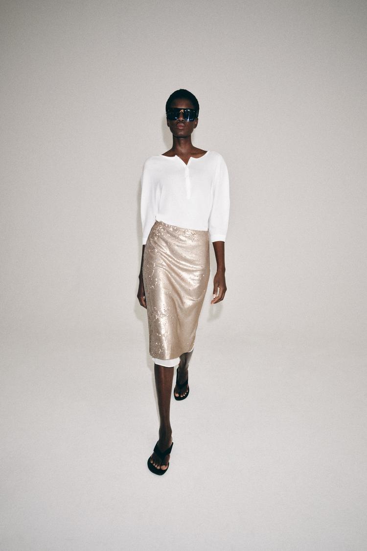 ZW COLLECTION SEQUIN MIDI SKIRT - Zara product image