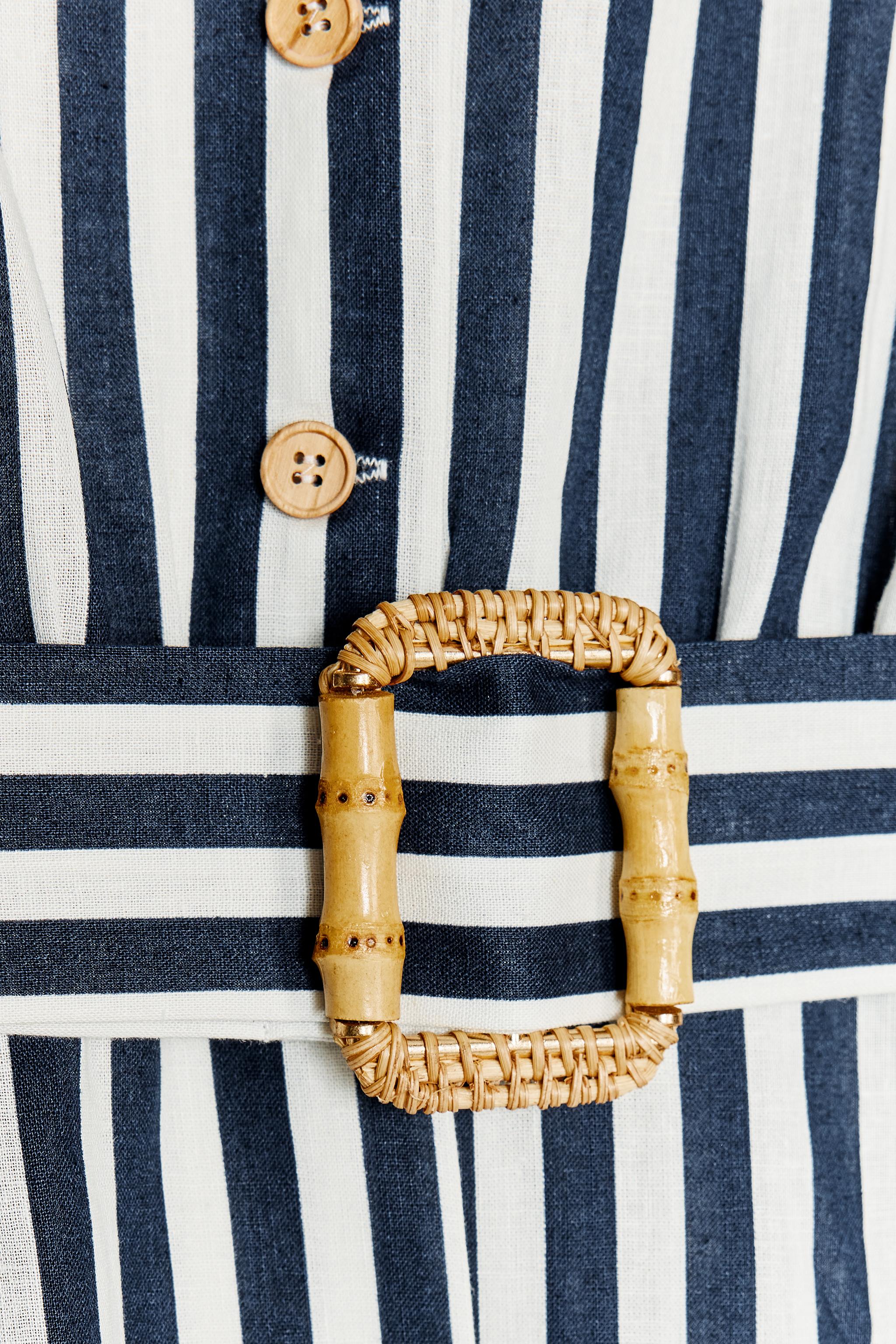 STRIPED LINEN MIDI DRESS
