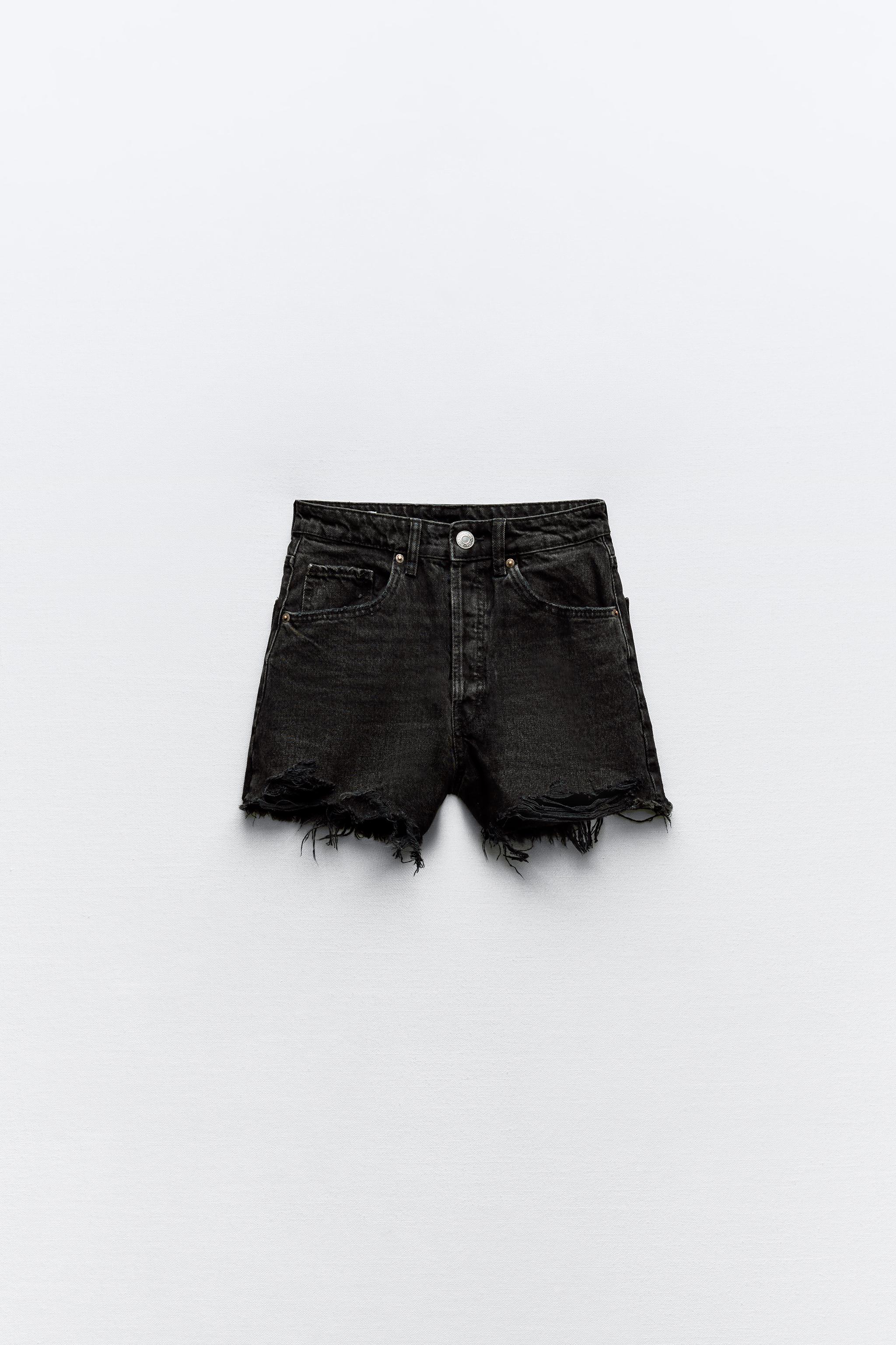 HIGH WAIST RIPPED TRF DENIM SHORTS