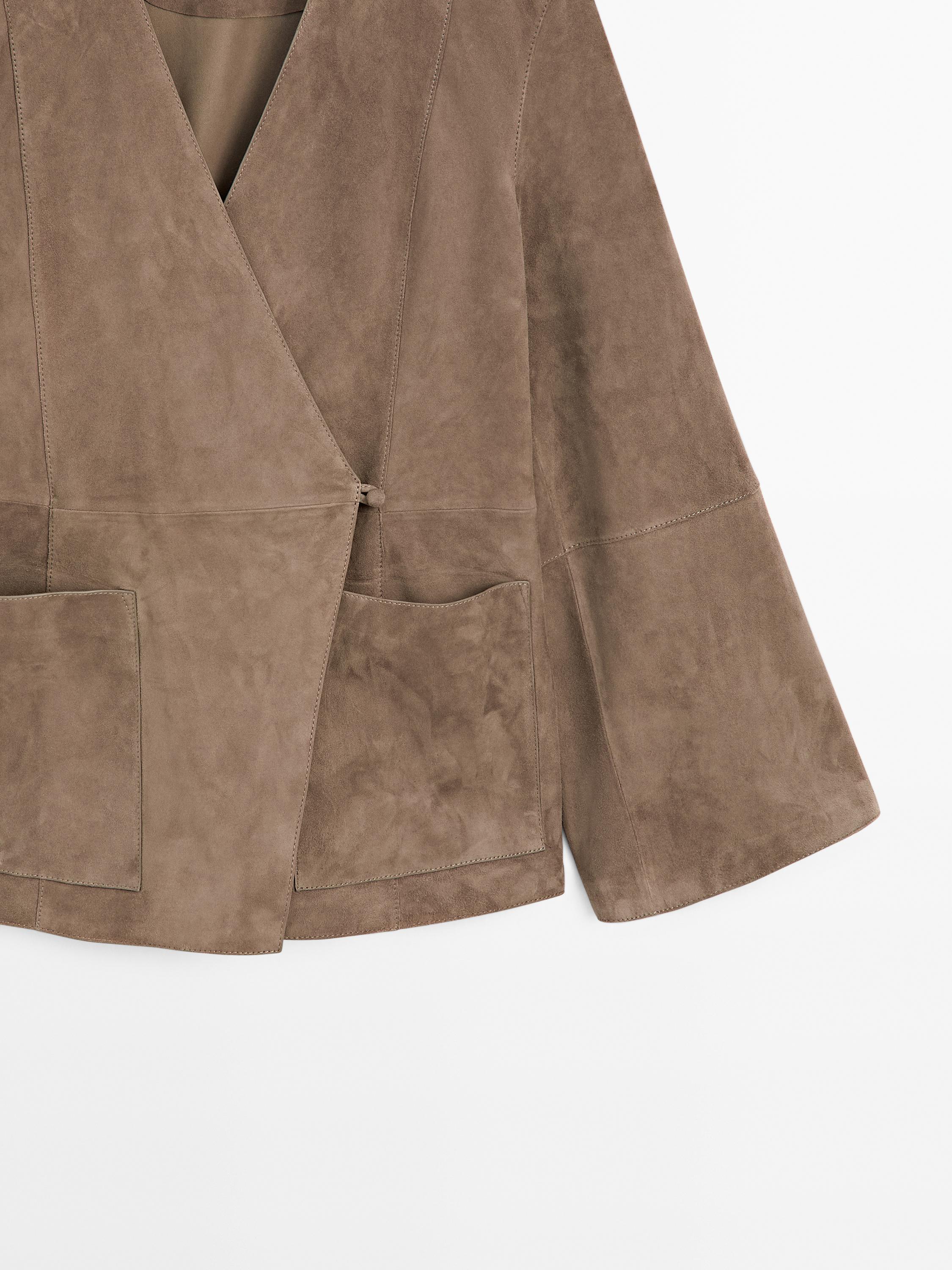 Kimono cache-cœur en cuir et daim