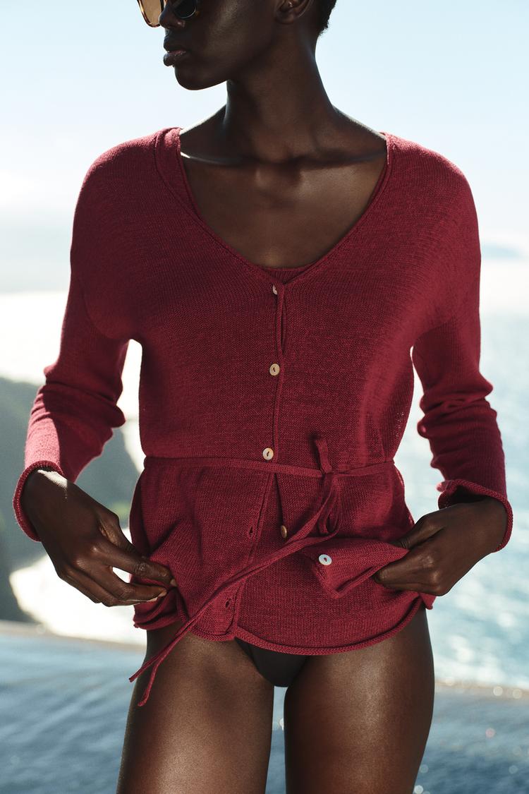 LINEN BLEND KNIT CARDIGAN