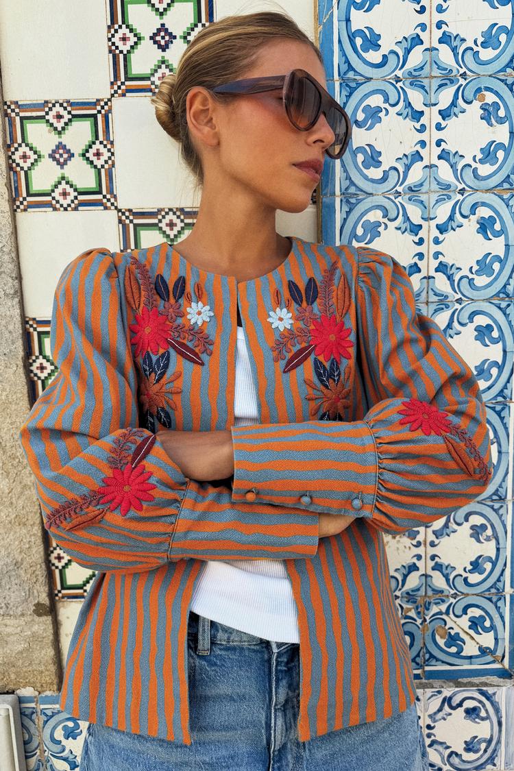 STRIPED FLORAL EMBROIDERY JACKET - Zara product image