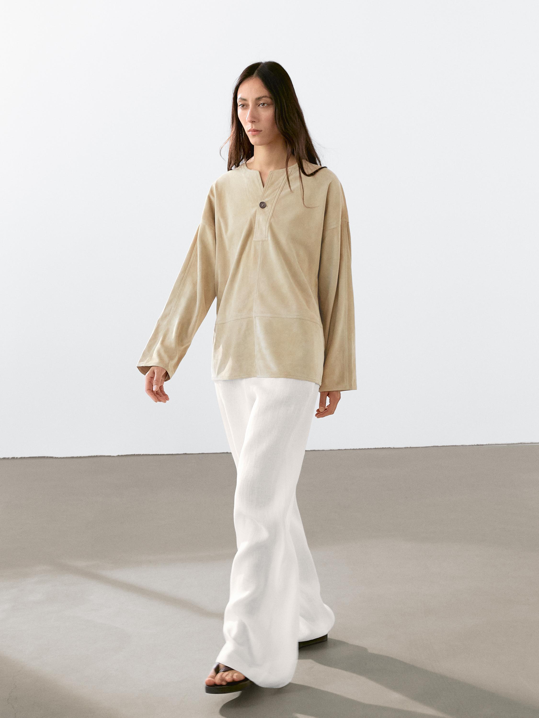 Wide suede leather blouse