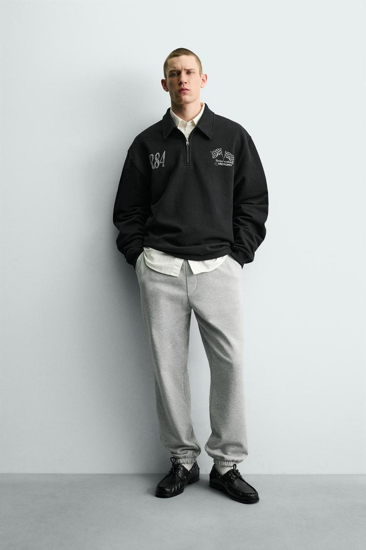 TEXT PRINT QUARTER-ZIP SWEATSHIRT - Zara product image