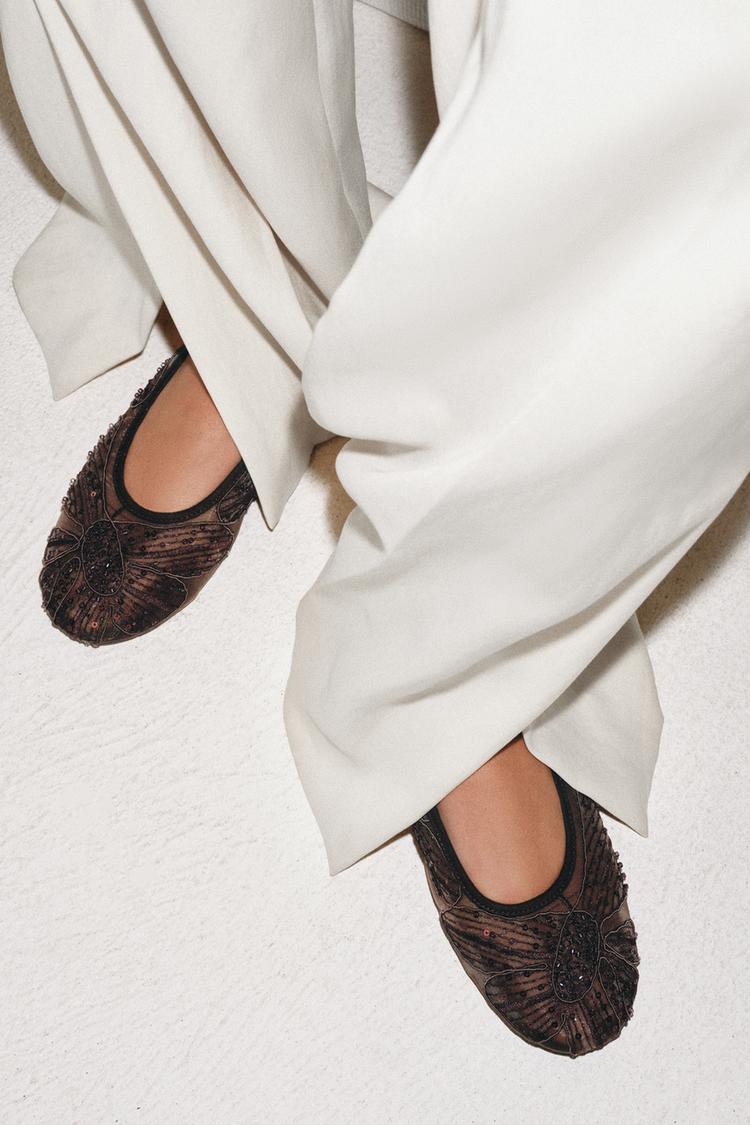 EMBROIDERED MESH BALLET FLATS - Zara product image
