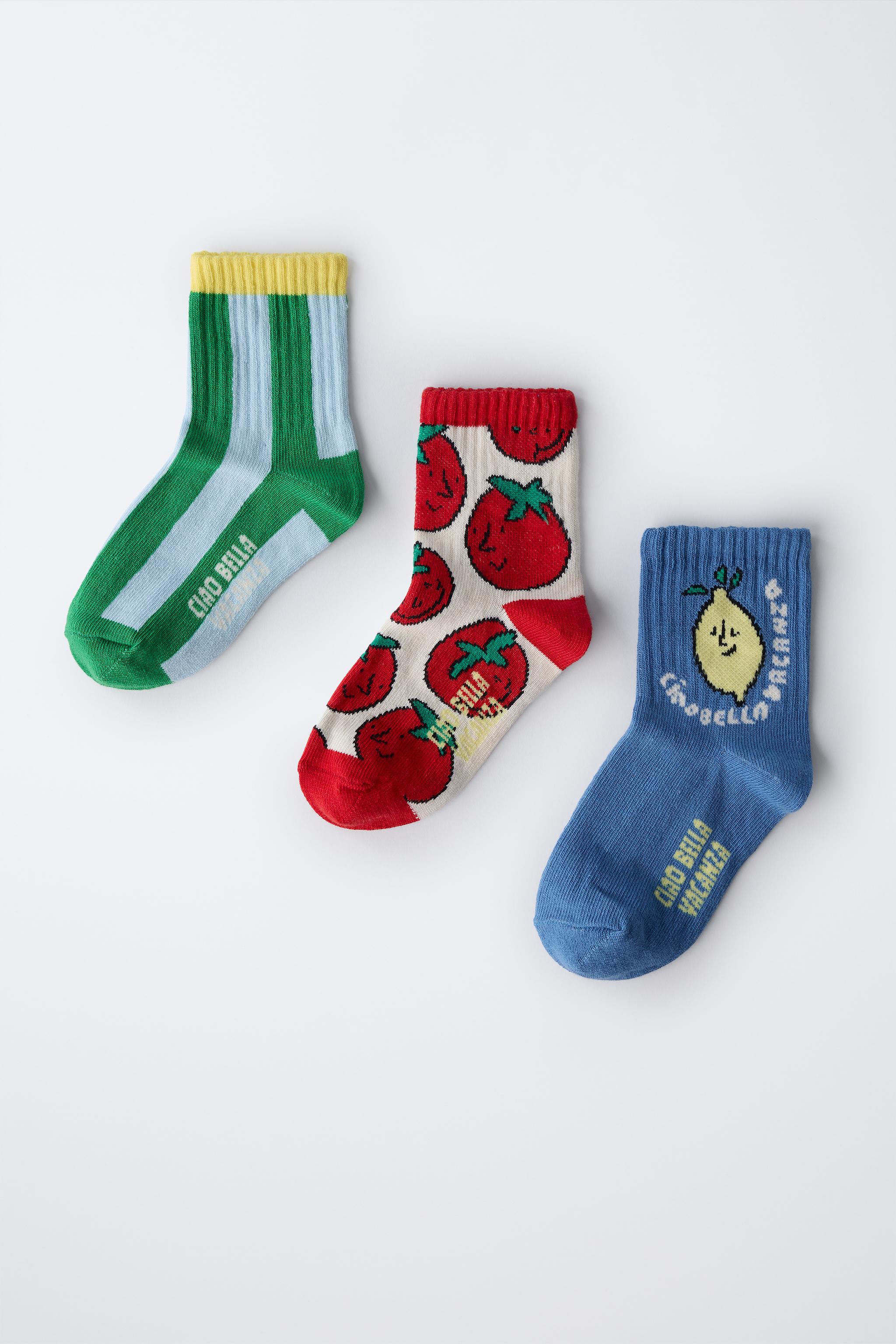 LOT DE TROIS PAIRES CHAUSSETTES IMPRIMÉ TOMATES ET RAYURES