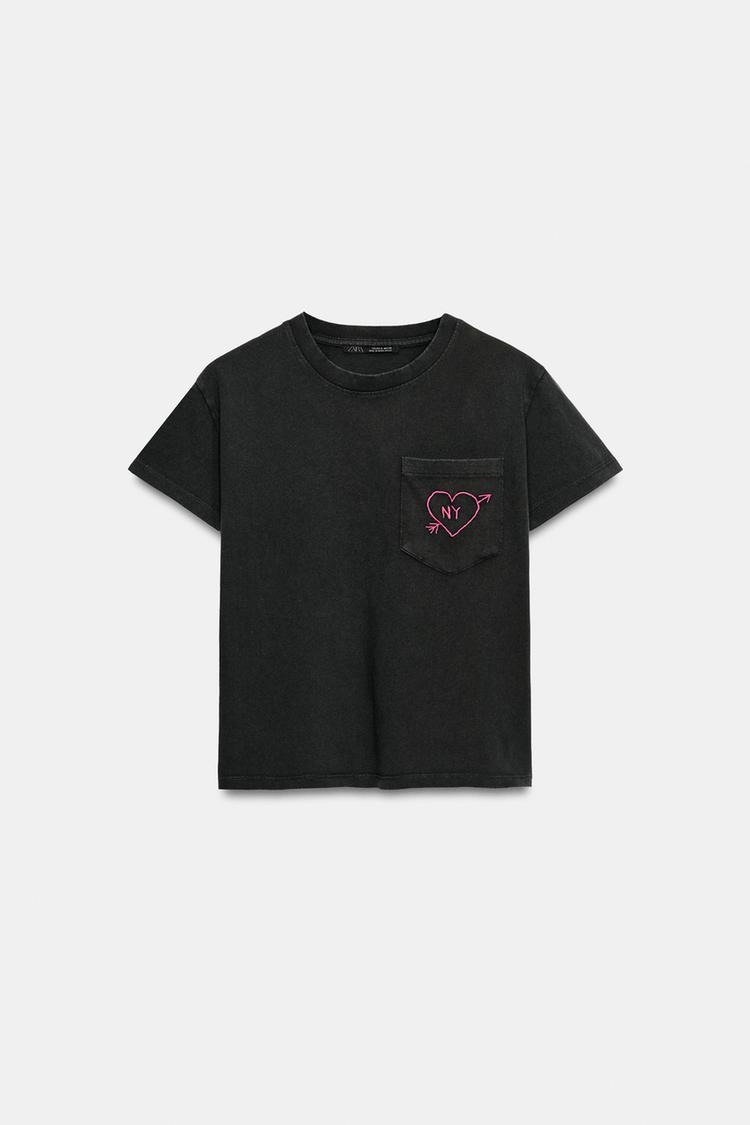 WASHED EFFECT POCKET T-SHIRT - Zara product image