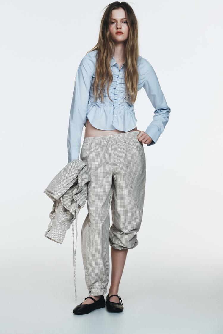 POPLIN SHIRT WITH ELASTICATED RUFFLES - Zara product image