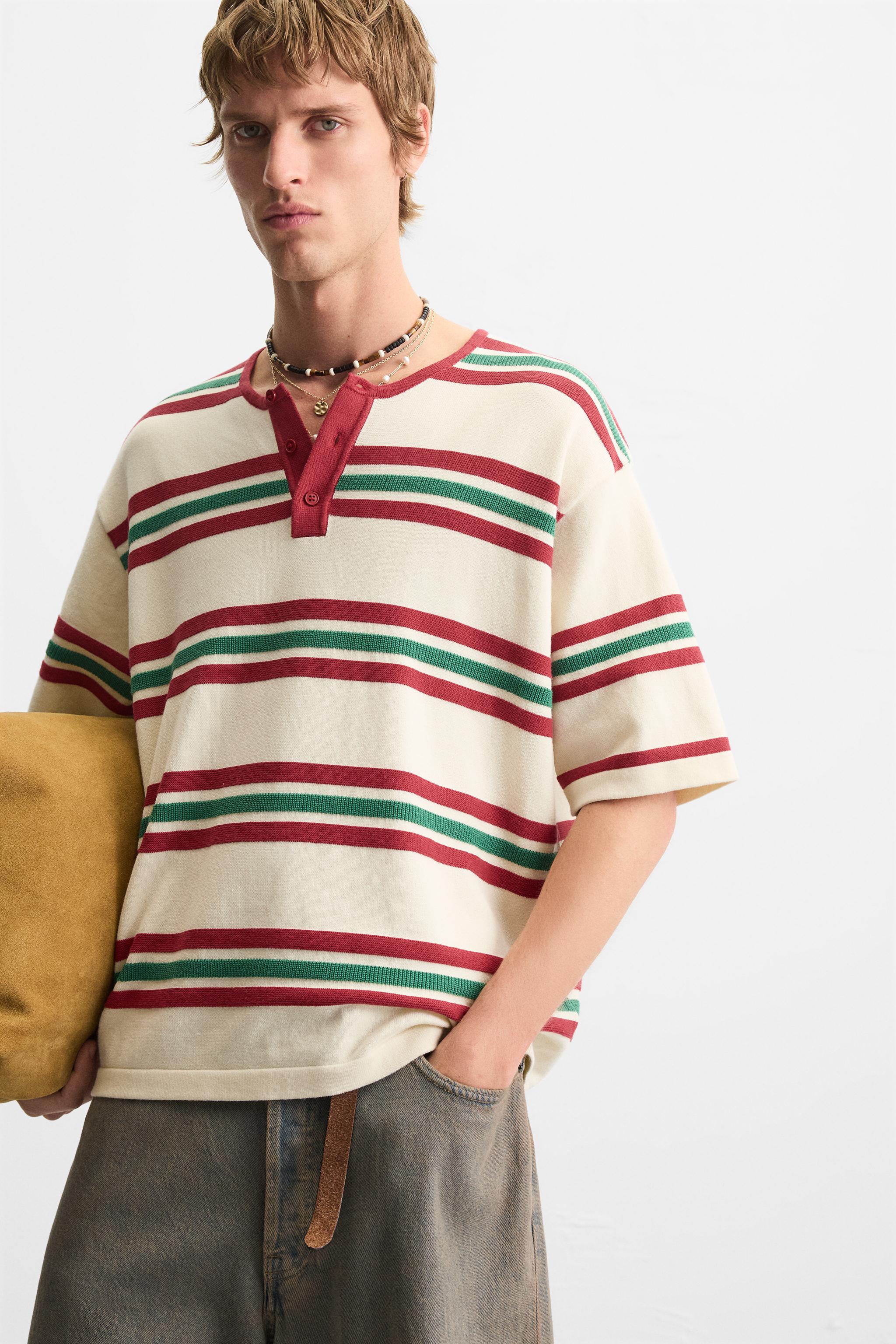 STRIPED TEXTURED KNIT T-SHIRT
