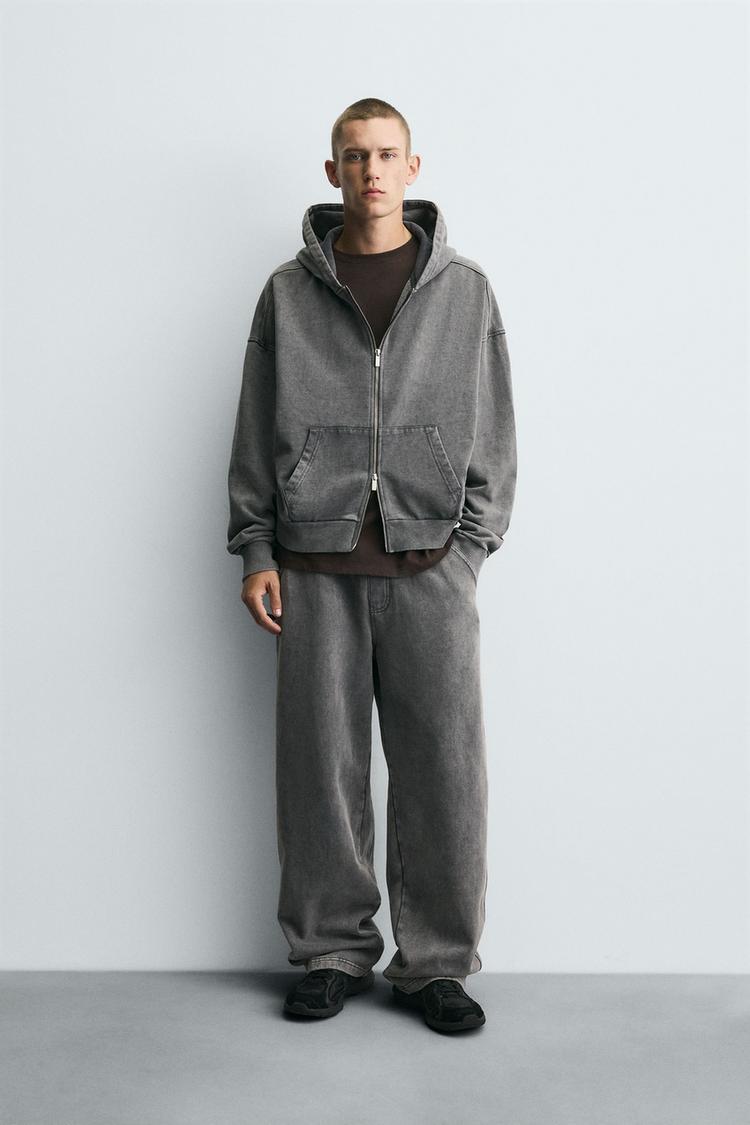 WASHED HOODED ZIP SWEATSHIRT - Zara product image