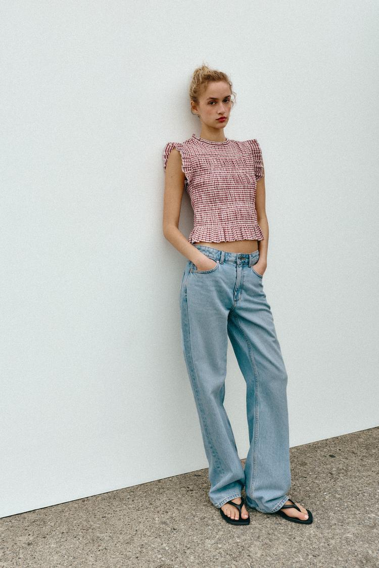 SMOCKED GINGHAM TOP - Zara product image