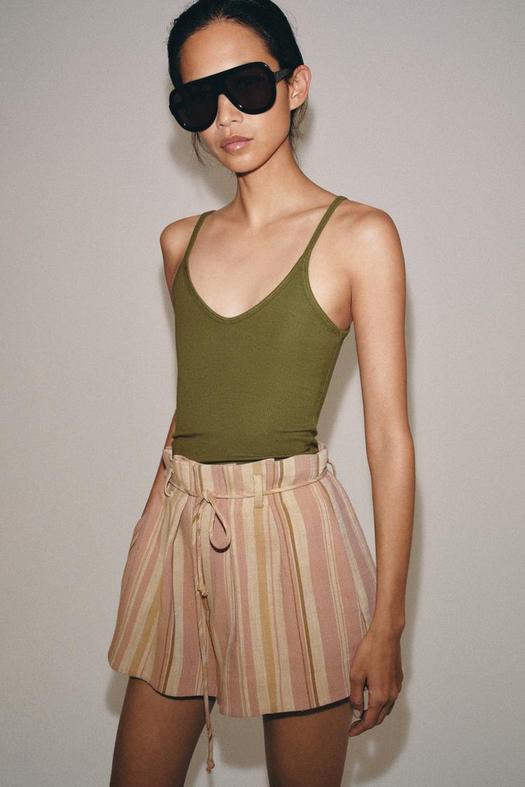 STRIPED SHORTS WITH BELT ZW COLLECTION - Zara product image