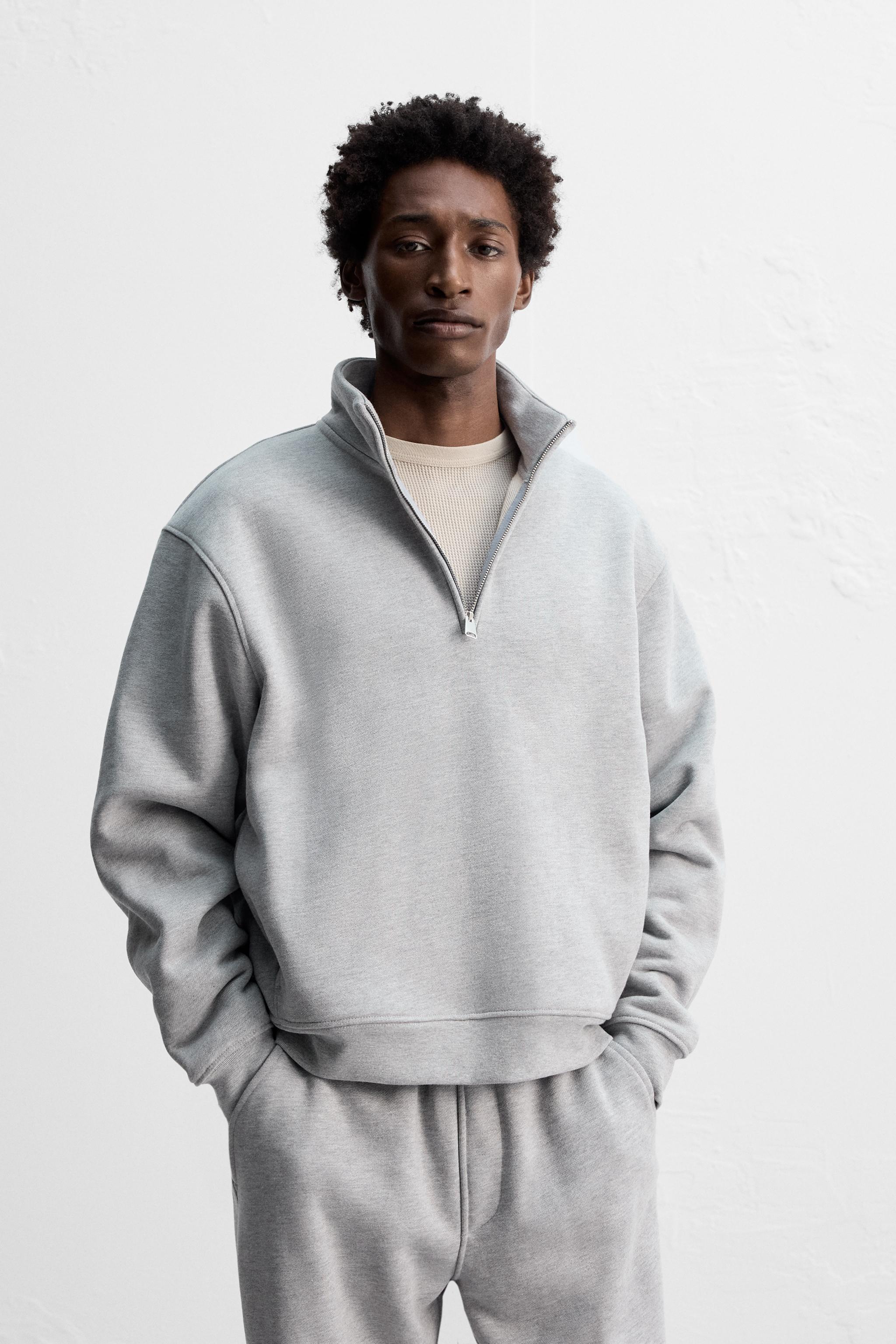 ZIPPERED COLLAR HEAVY WEIGHT SWEATSHIRT