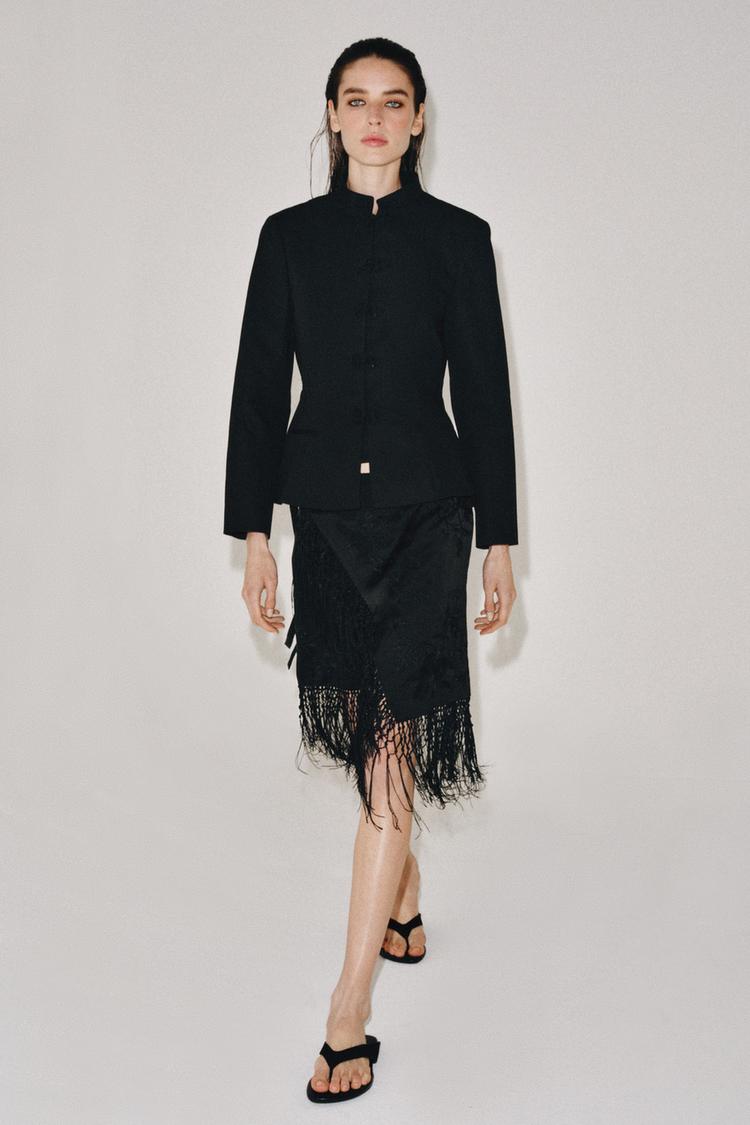 ZW COLLECTION EMBROIDERED FRINGE SKIRT - Zara product image