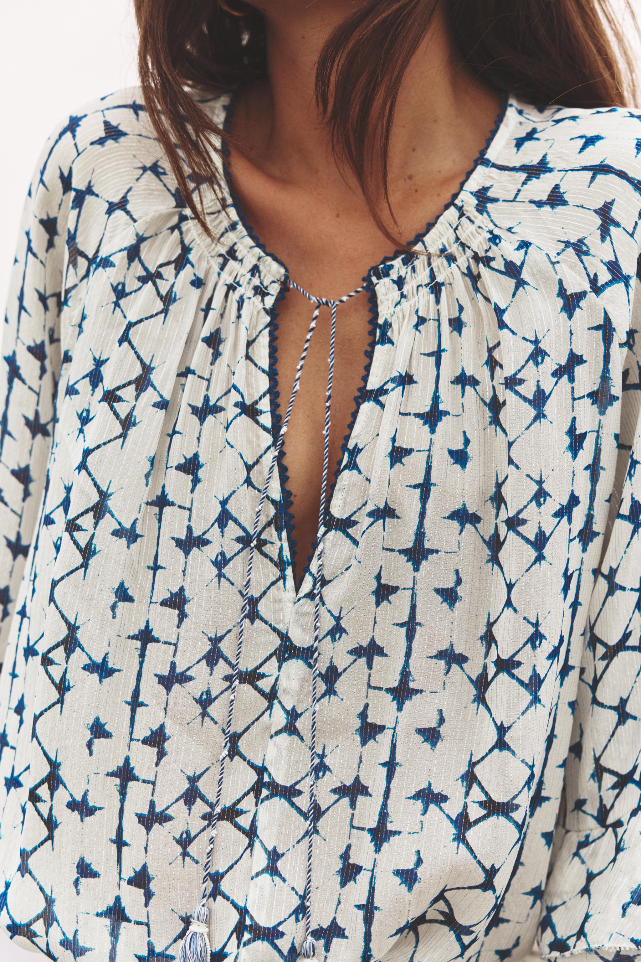 BLOUSE IMPRIMÉE FIL MÉTALLISÉ