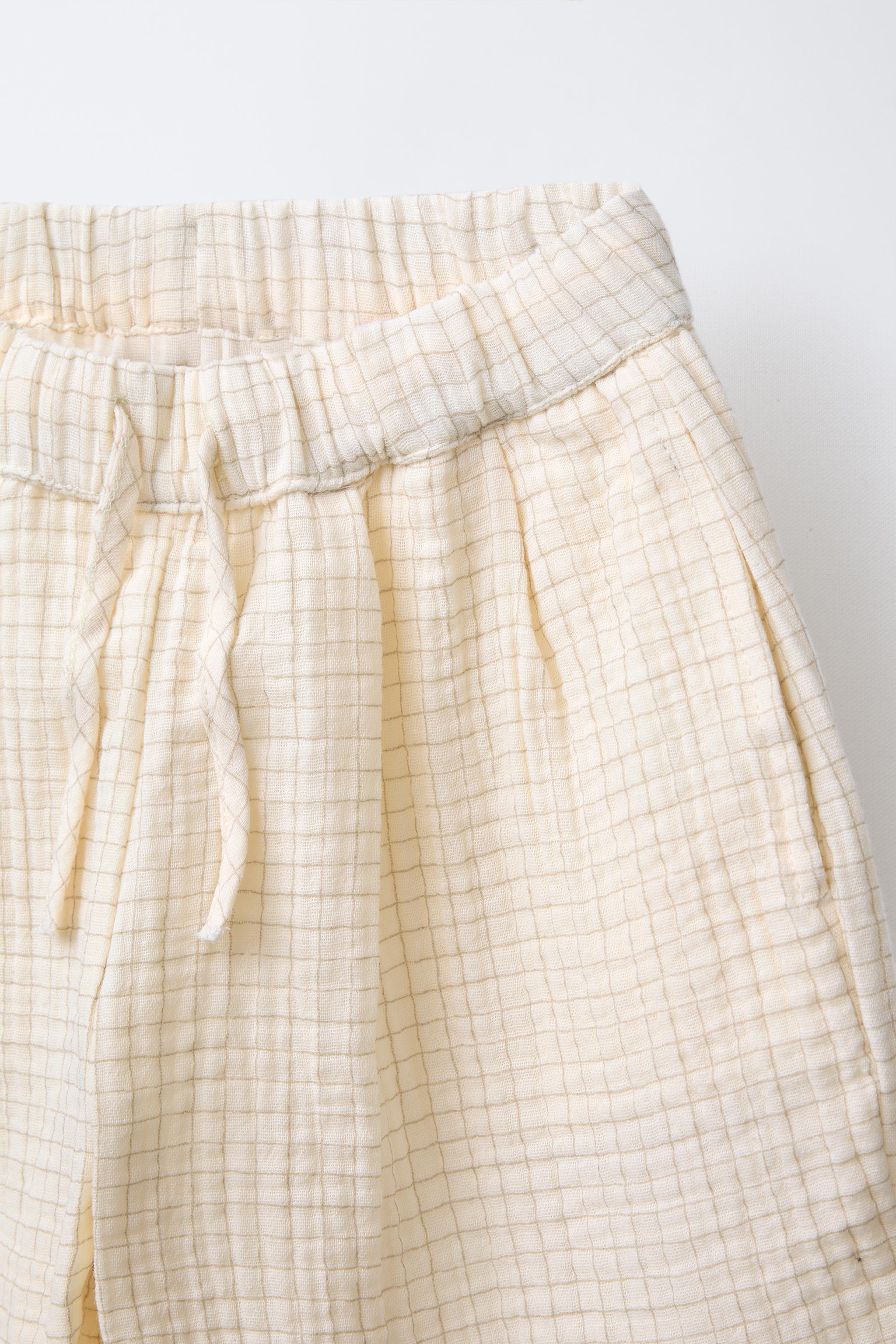 PLAID TEXTURED BAGGY PANTS