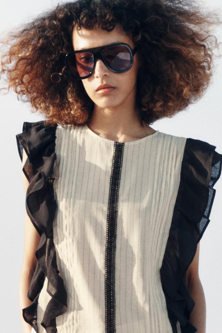 RUFFLED STRIPED BLOUSE - Zara product image