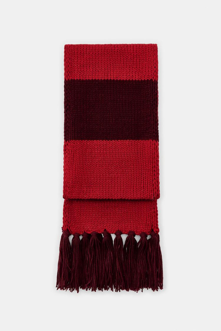 STRIPED FRINGED KNIT SCARF - Zara product image