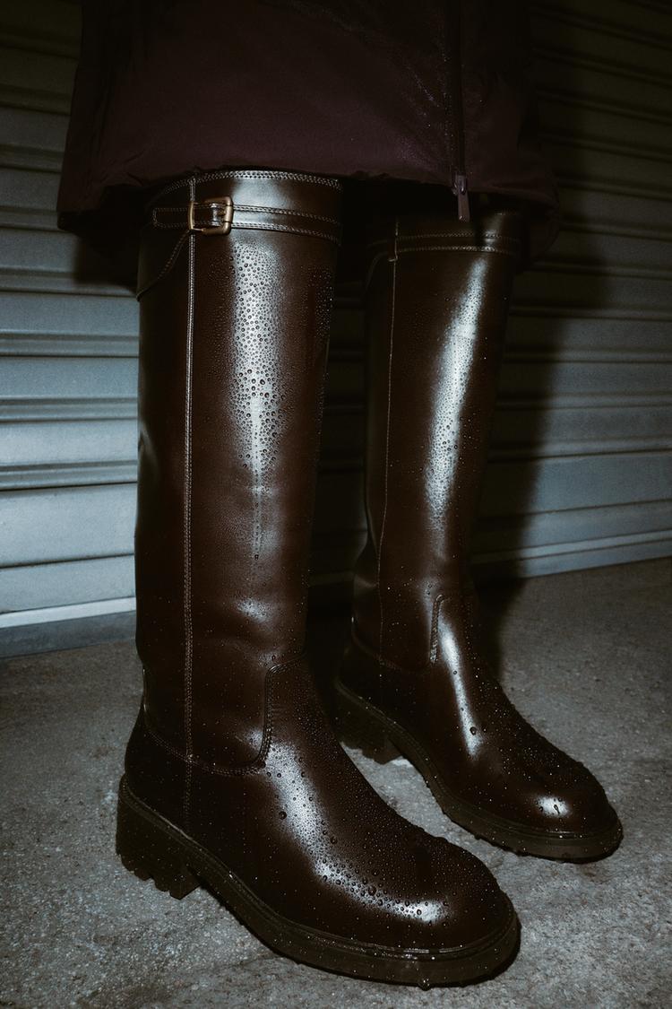 BUCKLED WATER REPELLENT LEATHER BOOTS - Zara product image