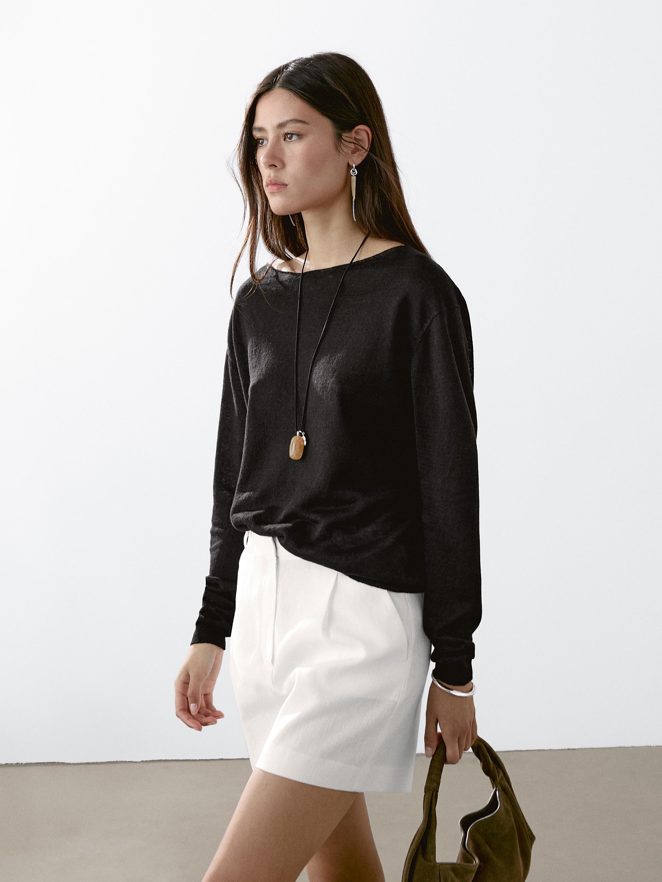 100% linen boat neck sweater