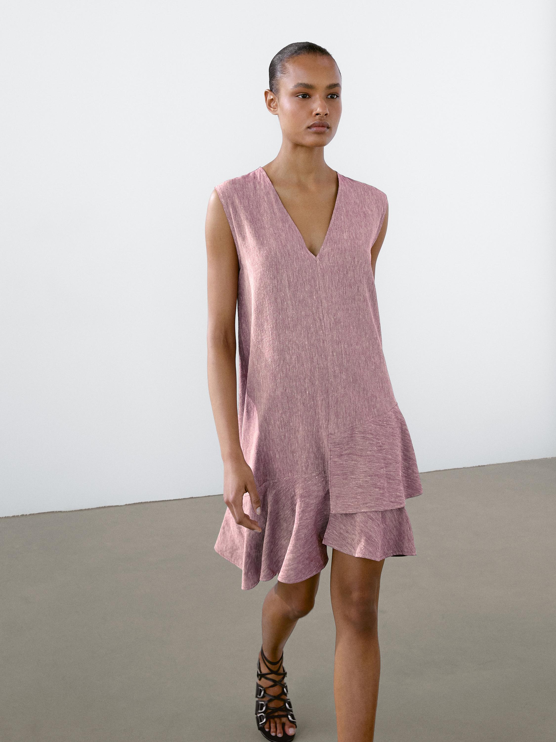 100% linen ruffled mini dress