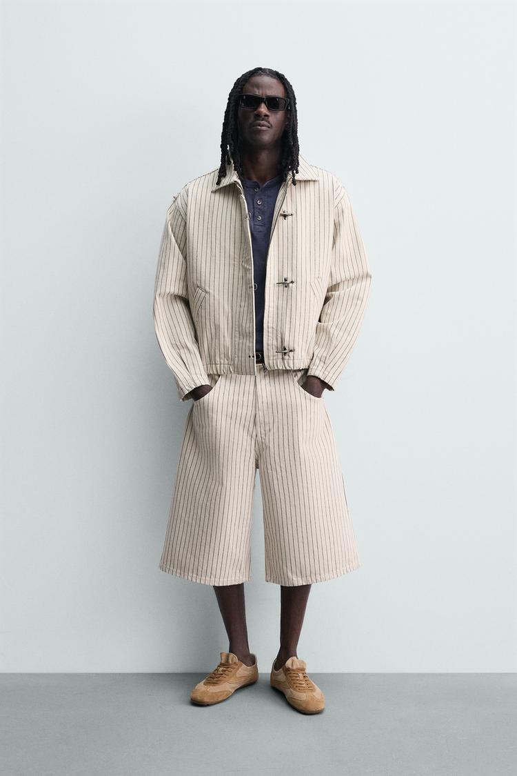 CROPPED STRIPED FIREMAN CLASP JACKET - Zara product image