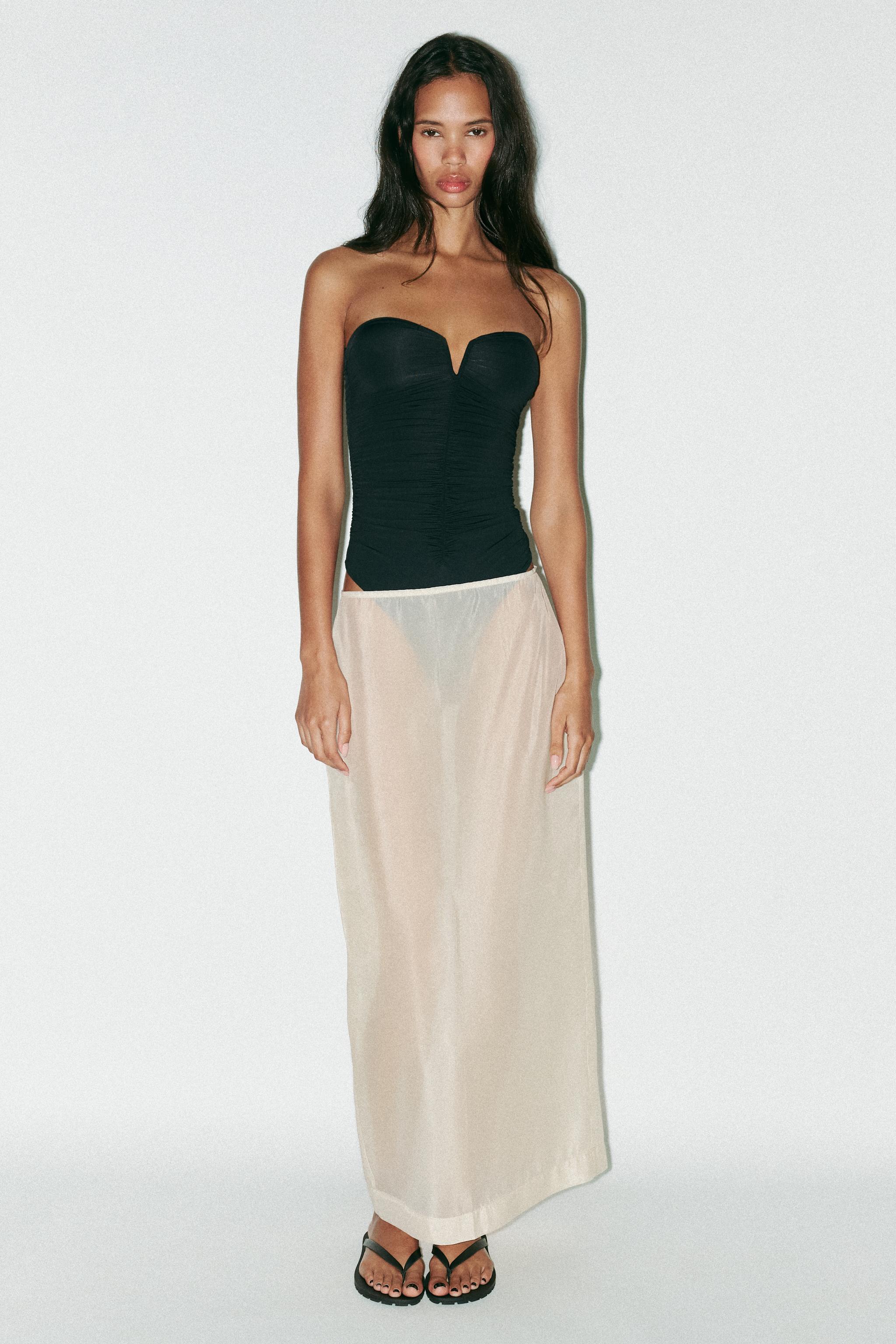 RUCHED POLYAMIDE BANDEAU BODYSUIT