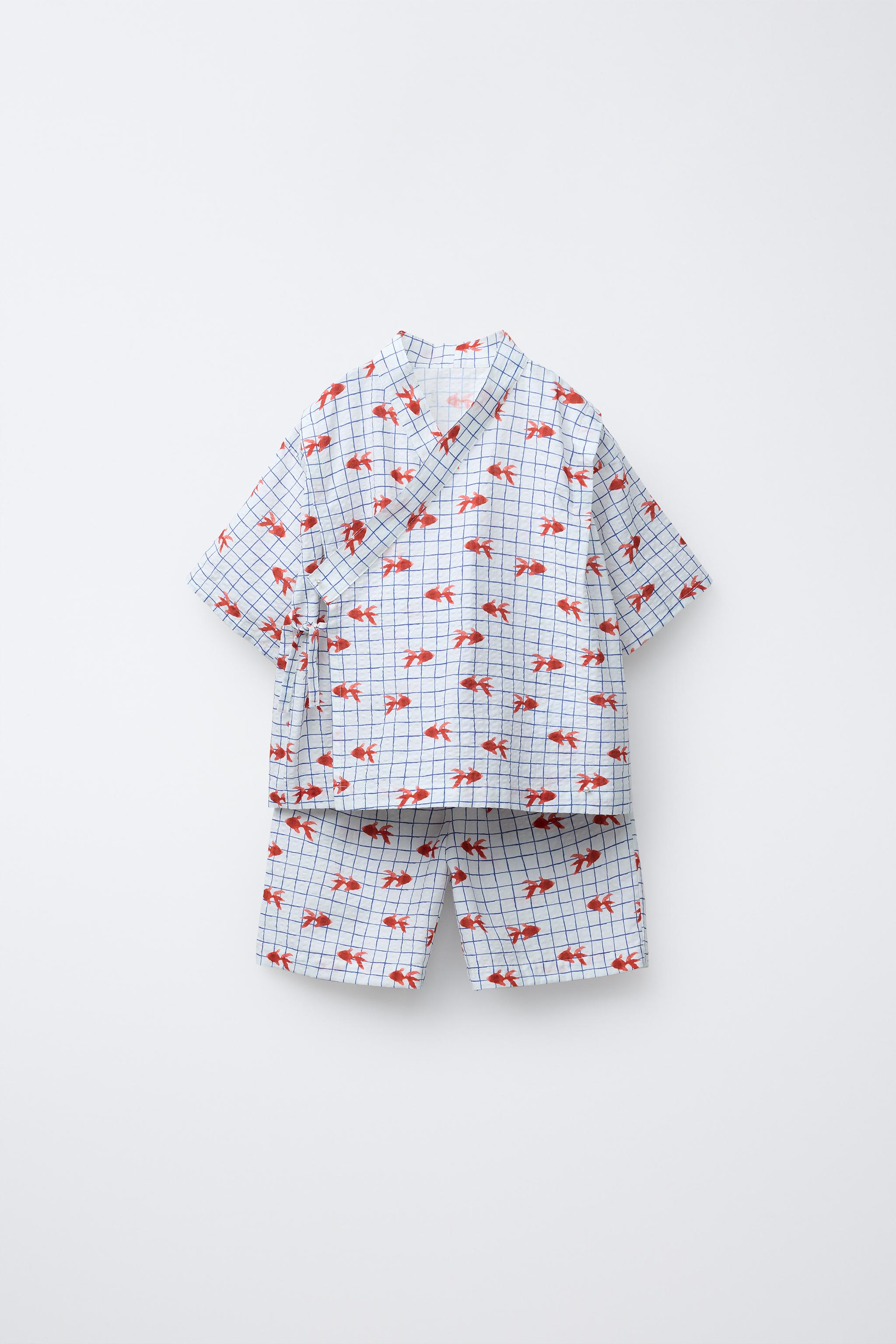 9-18 MOIS/ ENSEMBLE IMPRIMÉ GOLDEN FISH KIMONO ET BERMUDA