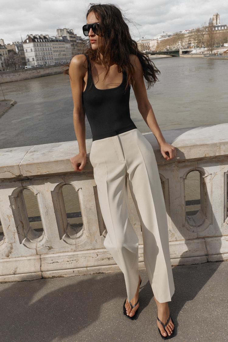 CONTRAST WAIST STRAIGHT LEG PANTS - Zara product image