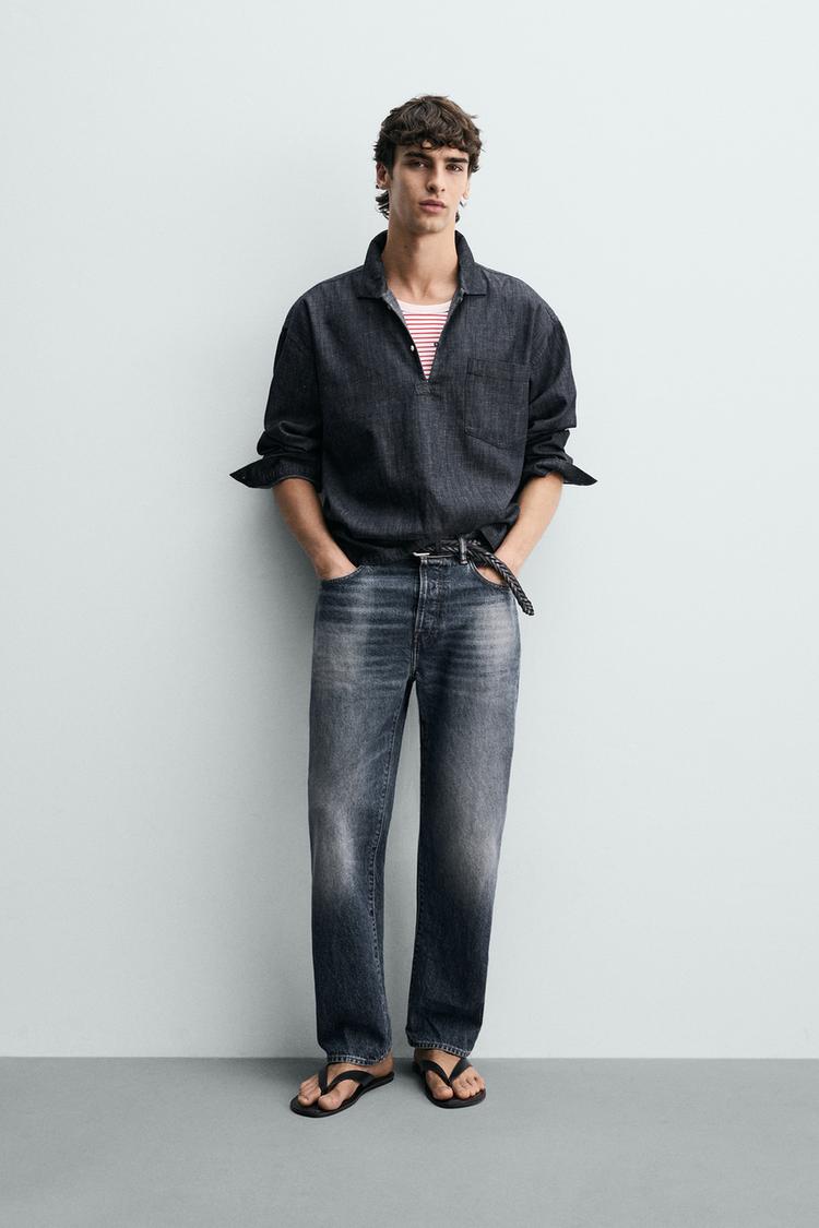 RELAXED FIT DENIM POLO SHIRT - Zara product image