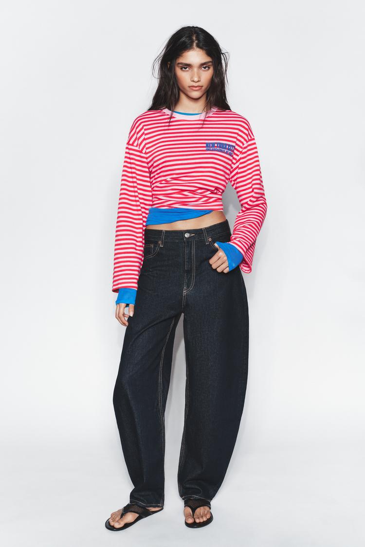 STRIPED TEXT T-SHIRT - Zara product image
