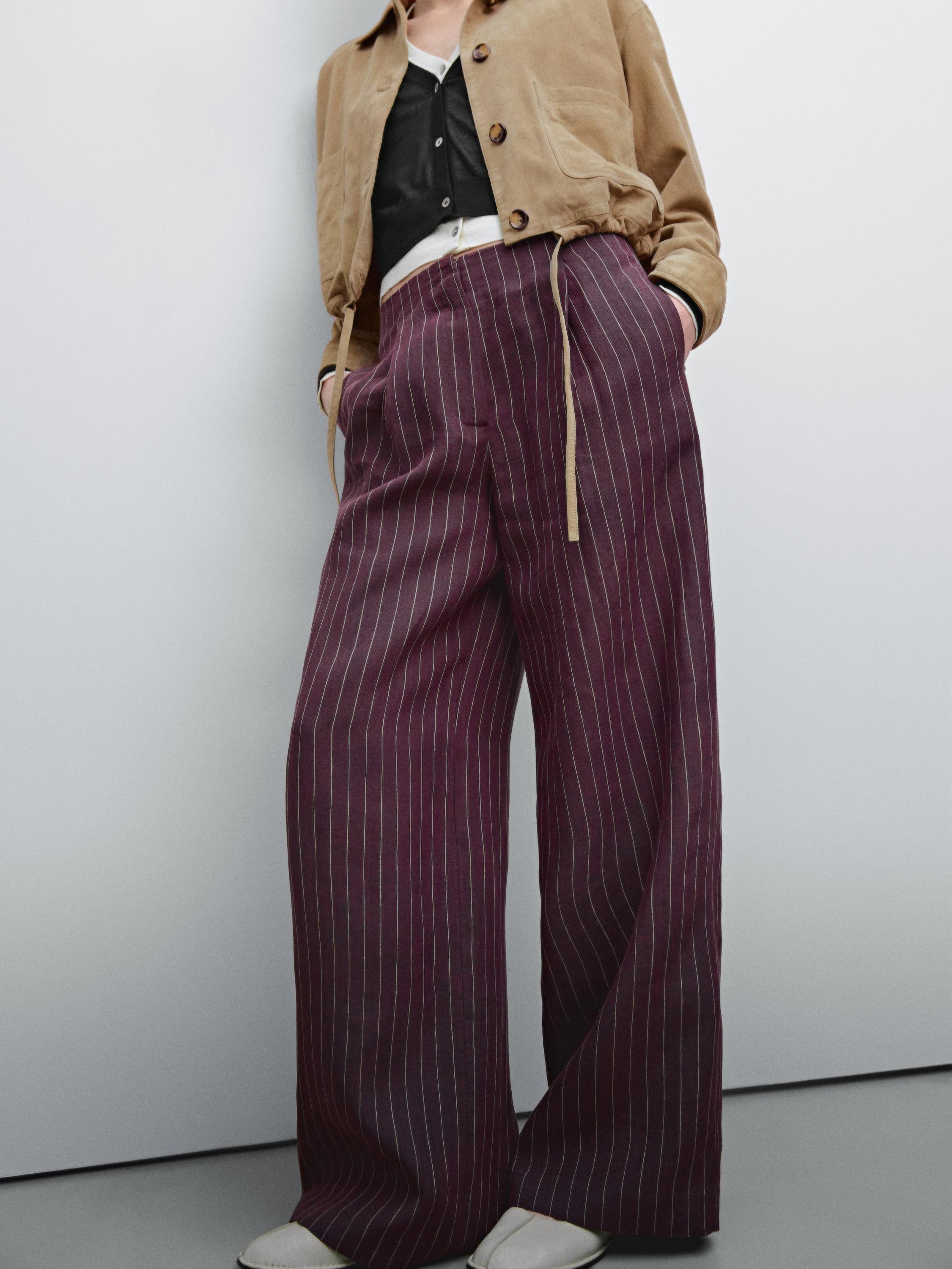 Pantalon fluide à rayures 100 % lin