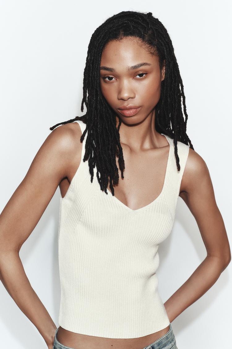 V-NECK RIB KNIT TOP - Zara product image