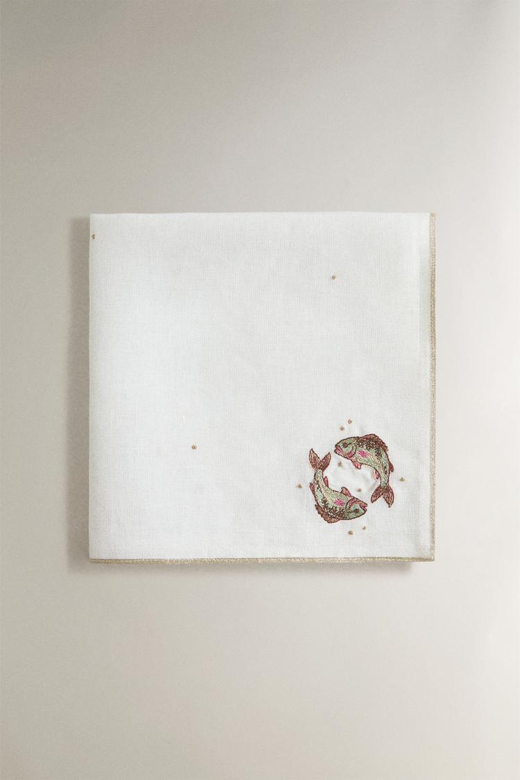 EMBROIDERED LINEN NAPKIN PISCES | MARISA BERENSON - Zara product image
