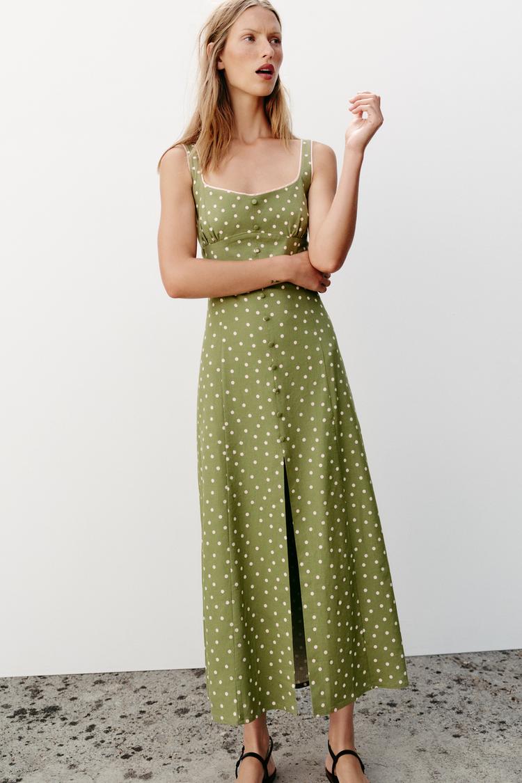 POLKA DOT LINEN MIDI DRESS - Zara product image