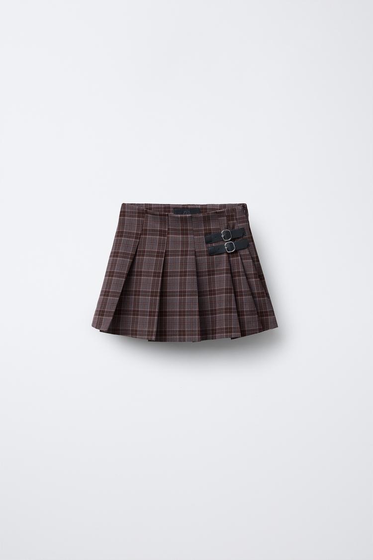 CHECKED BERMUDA SKORT WITH BUCKLES