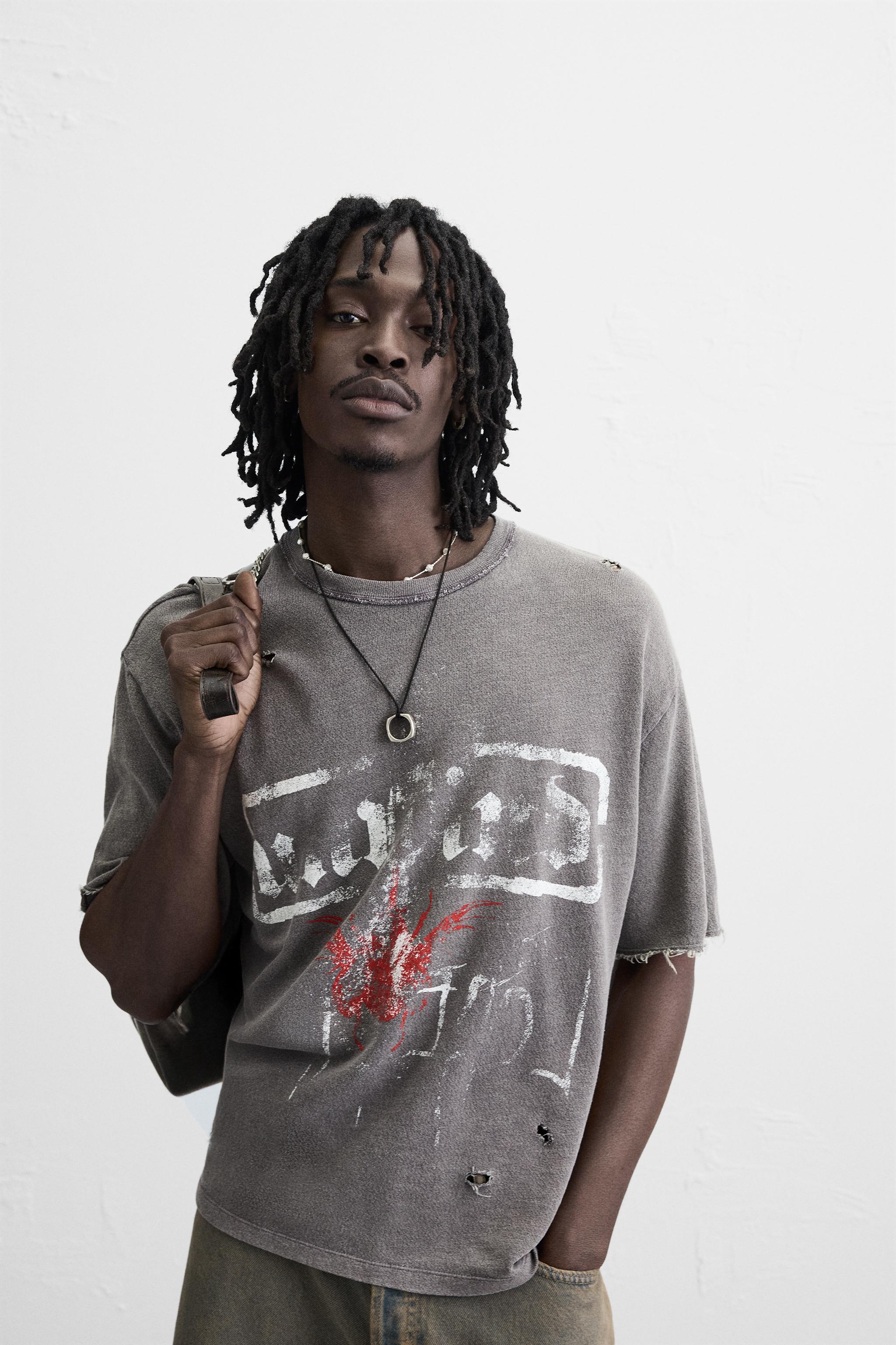 T-SHIRT EN MAILLE À IMPRIMÉ DÉLAVÉ