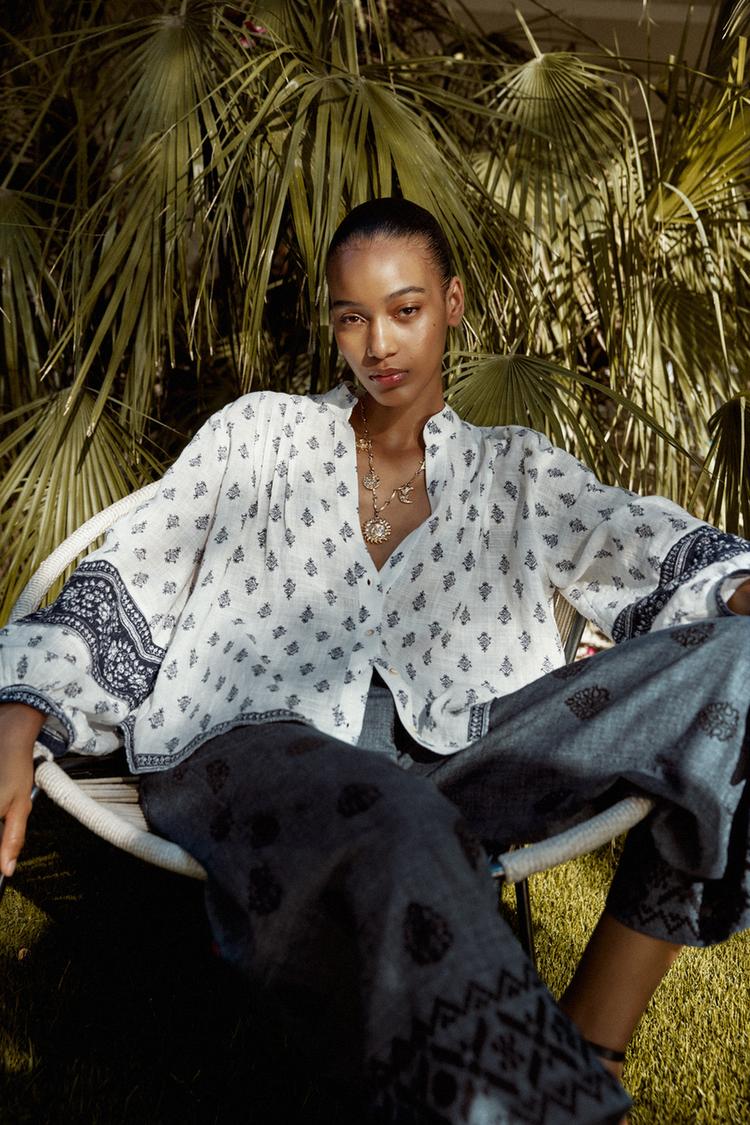 BALLOON SLEEVE PRINTED BLOUSE