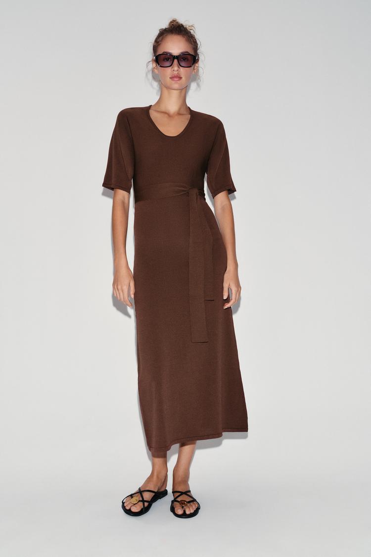 BELTED KNIT MIDI DRESS - Zara product image
