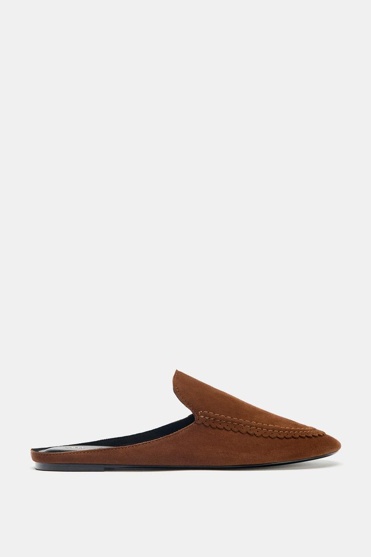 SPLIT LEATHER SLINGBACK SLIPPERS