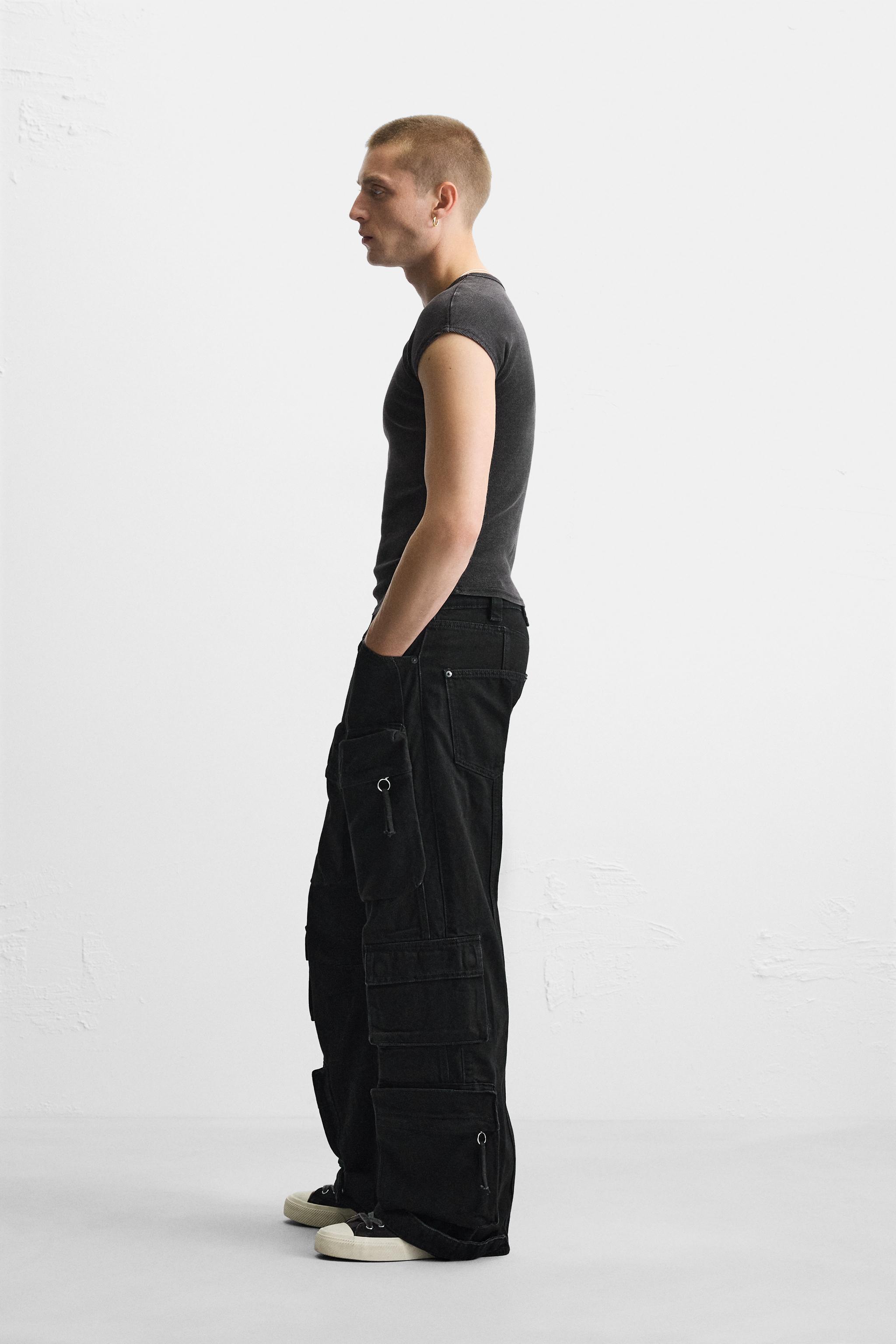 DENIM CARGO PANTS WITH POCKETS