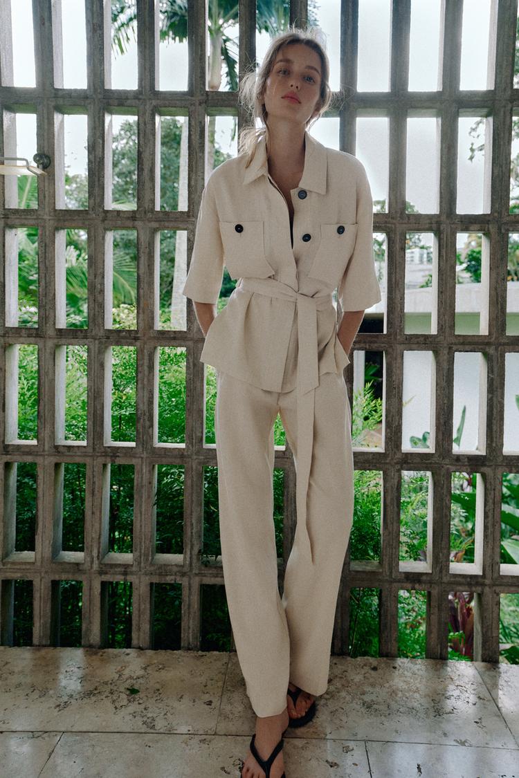 BELTED LINEN SAFARI JACKET - Zara product image