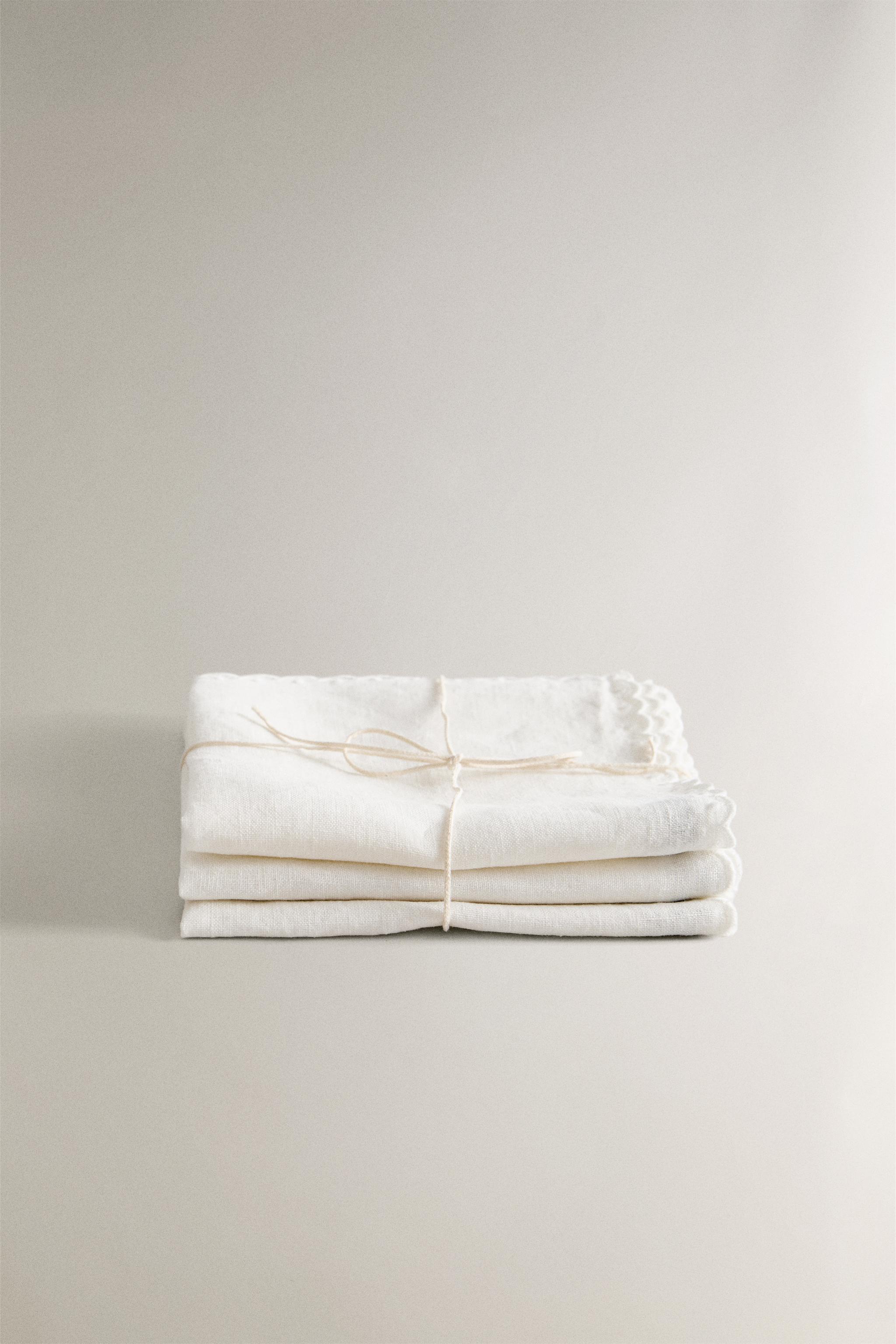 SET OF EMBROIDERED WASHED LINEN HAND TOWELS (SET OF 3)