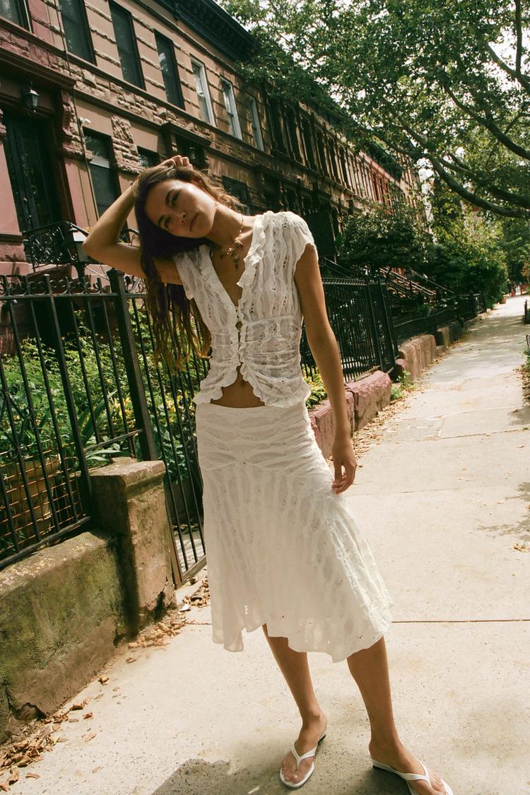 RUFFLED CUTWORK BLOUSE - Zara product image