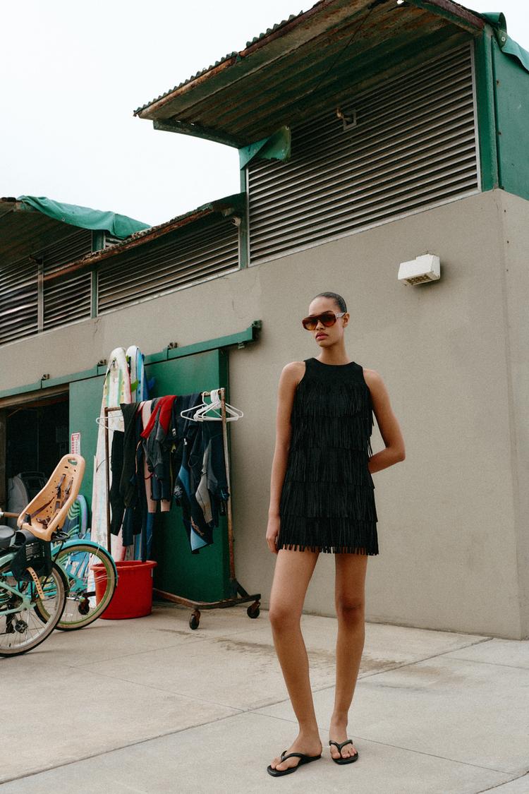 STUDDED FRINGED FAUX SUEDE DRESS - Zara product image