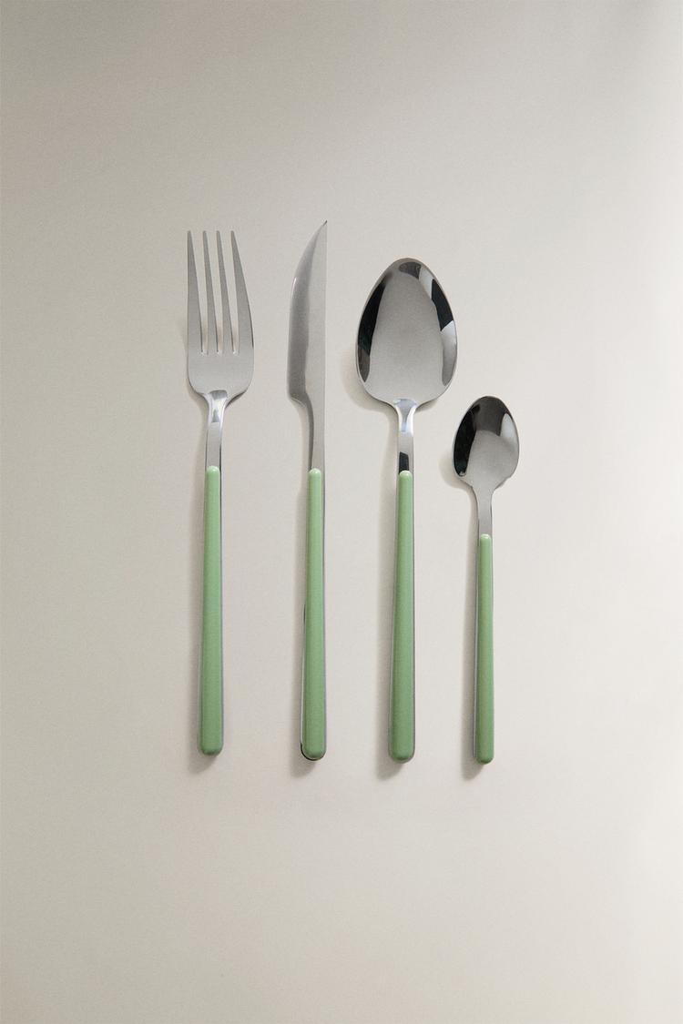 4-PIECE CUTLERY SET WITH GREEN HANDLE - Zara product image