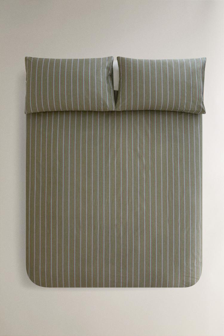 STRIPED PERCALE DUVET COVER (300 THREAD COUNT) - Zara product image