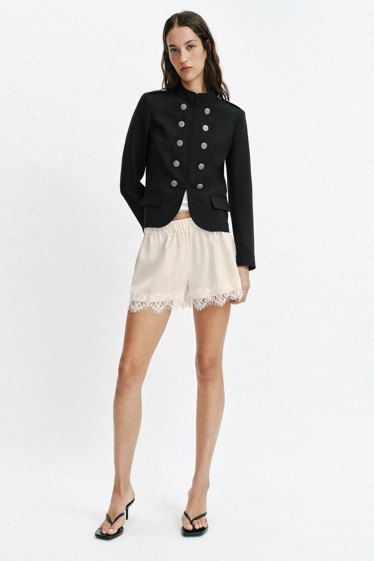 LACE TRIM SATIN SHORTS - Zara product image