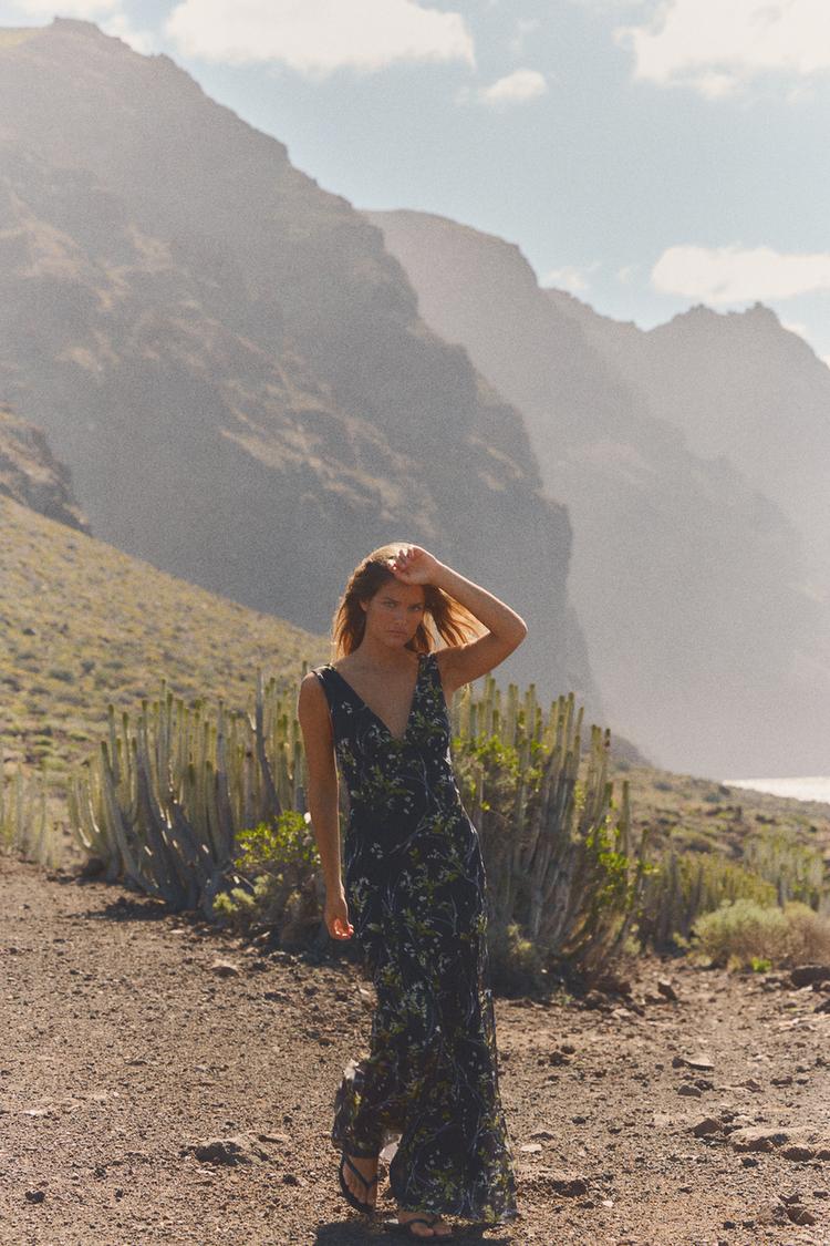 LONG FLORAL TULLE DRESS