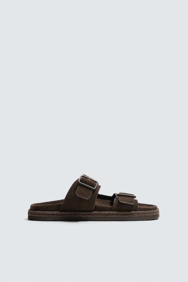 DOUBLE STRAP LEATHER SANDALS - Zara product image